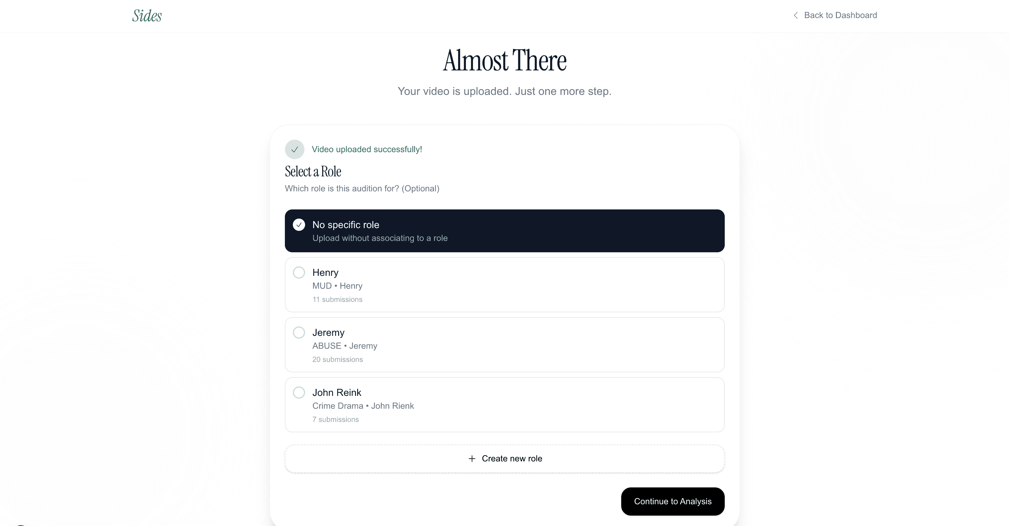 Sides role selection step