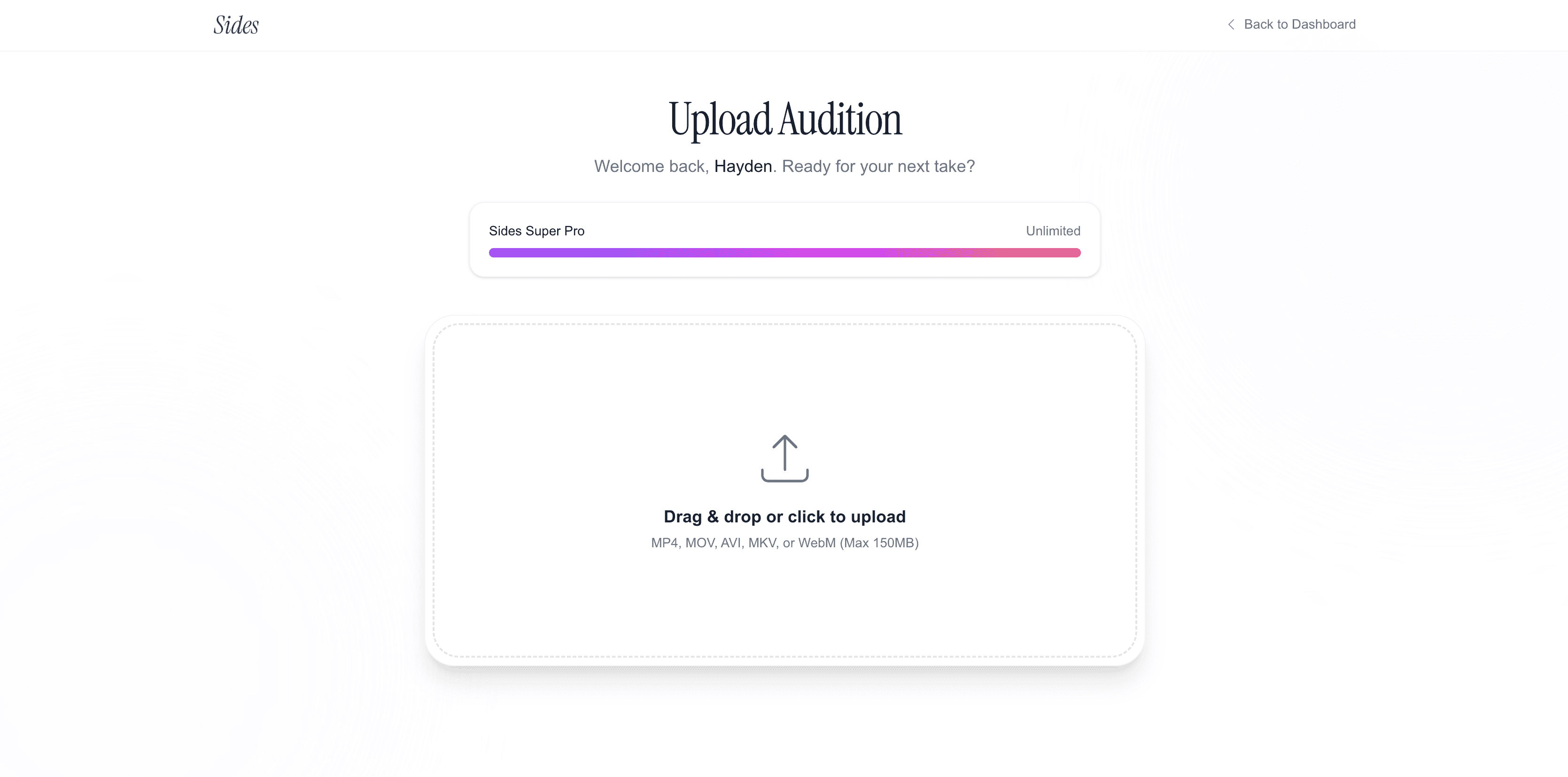 Sides upload audition step